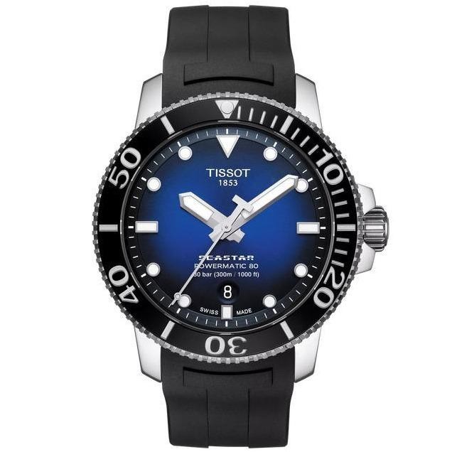 Tissot Seastar 1000 Powermatic 80 Jam tangan Pria Automatic Original 43MM Blue Dial Black Rubber Bra