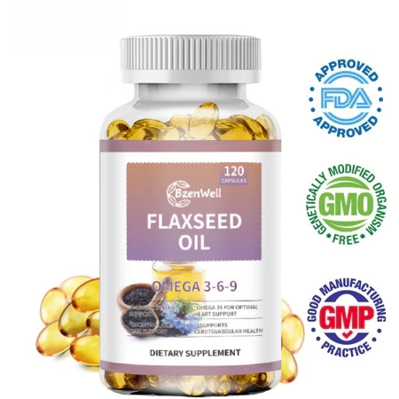 BzenWell Organic Flaxseed Oil Capsule 1000mg Omega 3-6-9 for Cardiovascular Health Cognitive & Immun