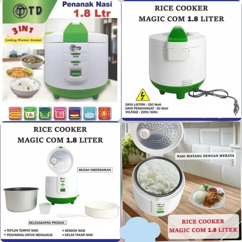 RICE COOKER /PENANAK NASI 1,2/1,8 LITER TD (TWIN DOG) / RICE COOKER - PENANAK NASI - ANTI LENGKET