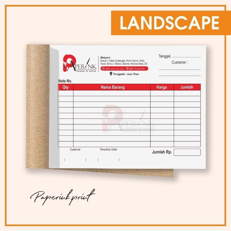 

Cetak Nota Custom Murah 1ply / 2ply ukuran 1/2 folio