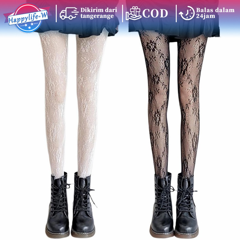 Stocking Putih Lace Stocking Motif Tipis Stoking Motif Bunga Cosplay Lolita Lace Stocking Hitam Dan 
