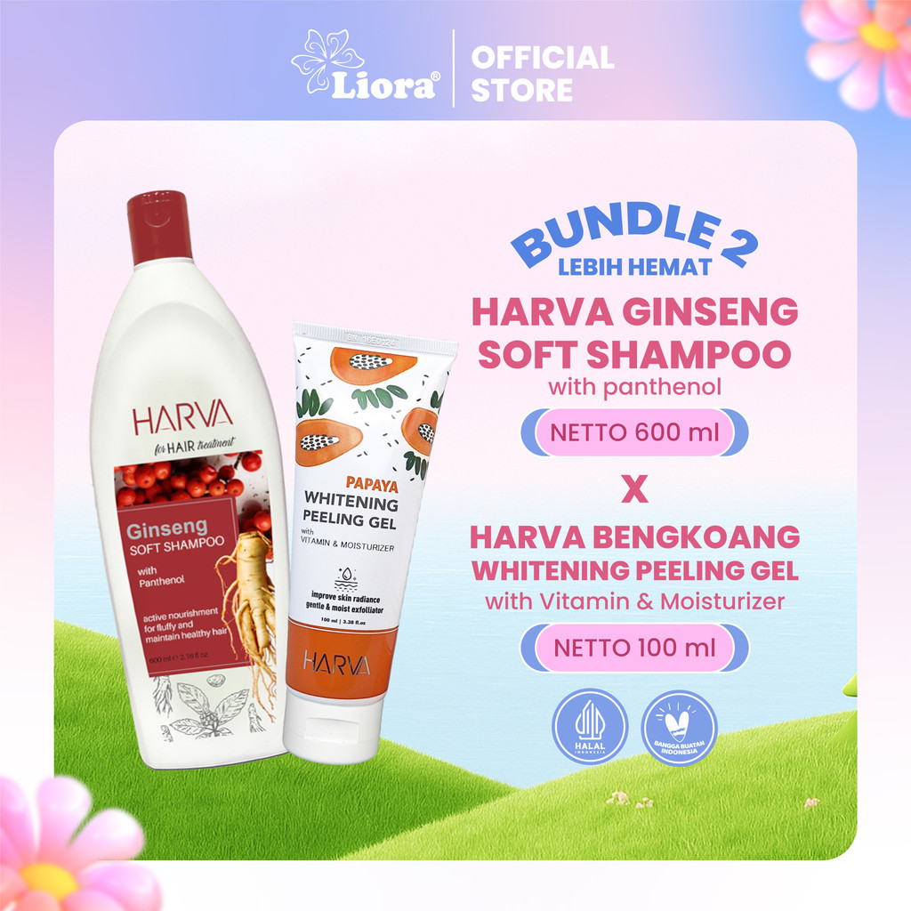 [Bundle Hemat - 2 Pcs] Harva Shampoo Ginseng Soft&Smooth 600ml + Harva Peeling Gel Pepaya 100ml