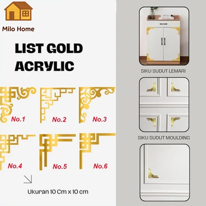 4pcs Mega Decoration List Gold Dekorasi Moulding Akrilik Gold Miror/Moulding Akrilik Dekorasi Dindin