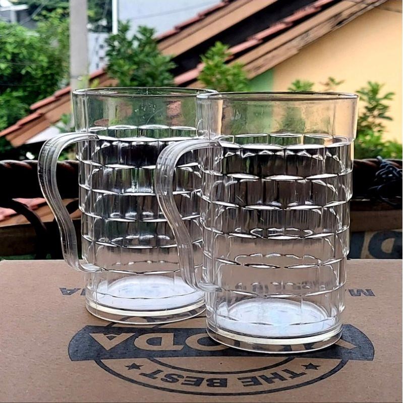 Cangkir Motif Bambu Victory Mug Akrilik Bening 350ml Gelas Kopi Teh Plastik Bening Premium Tahan Pan