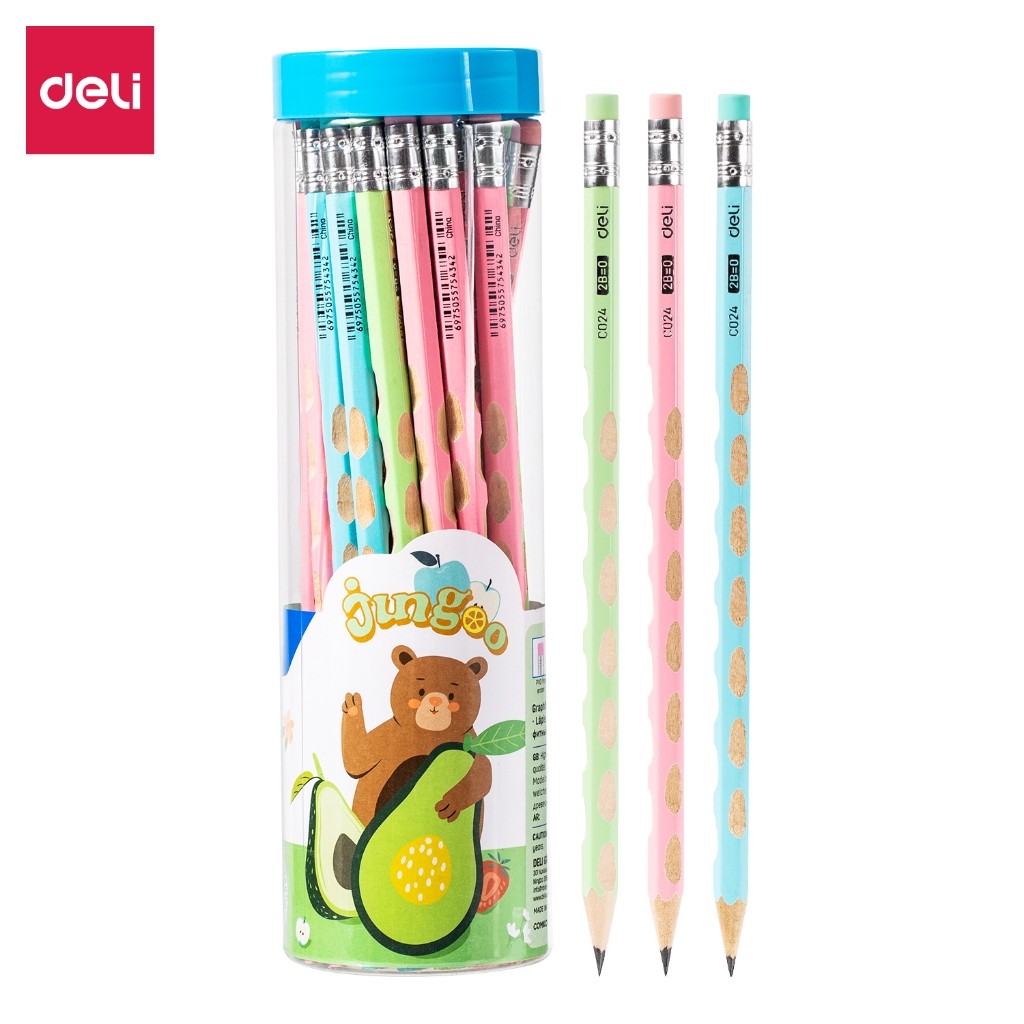 

Deli Pensil 2B dengan Penghapus 30 pcs/tabung Graphite Pencil Sudah Diraut EC024