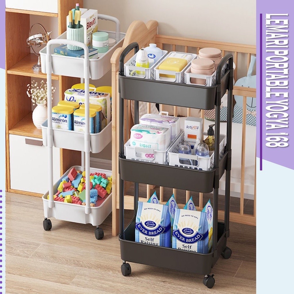 Rak Plastik 3 Susun Rak Dorong Dapur Trolley Rak Buku Rak Serbaguna Hanna Trolley Halu Rack