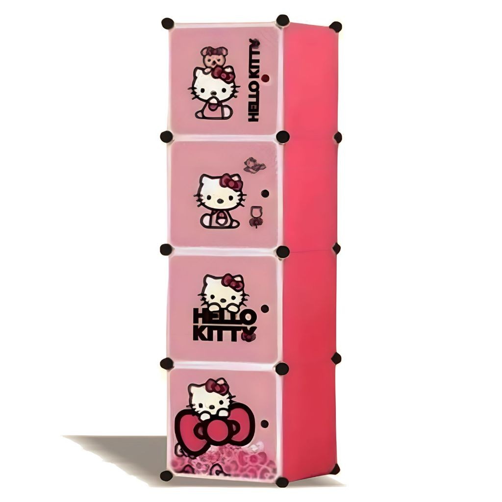 SHENAR Lemari Baju Plastik 4 Pintu Lemari Portable Bongkar Pasang Rak Baju 4 Susun