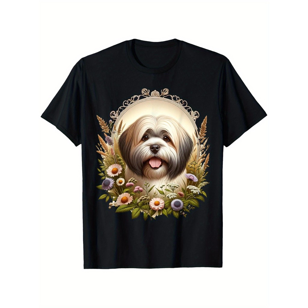 Kaos Anjing Lhasa Apso Bunga Katun Premium Serbaguna