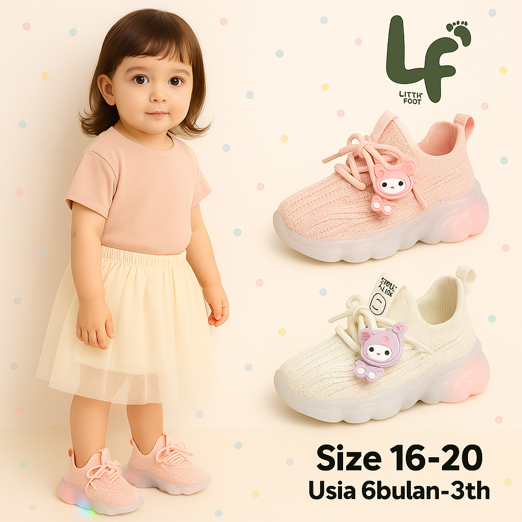 TARIMARSHOP Little Foot [COD] sepatu bayi anak LED STELLA perempuan umur 6 bulan - 2 tahun KUROMI