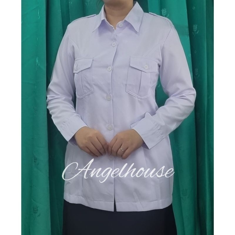 HERBERTSHOP [PREMIUM] Baju Dinas Putih wanita Baju PDH Wanita Putih - Atasan Kemeja Seragam Asn
