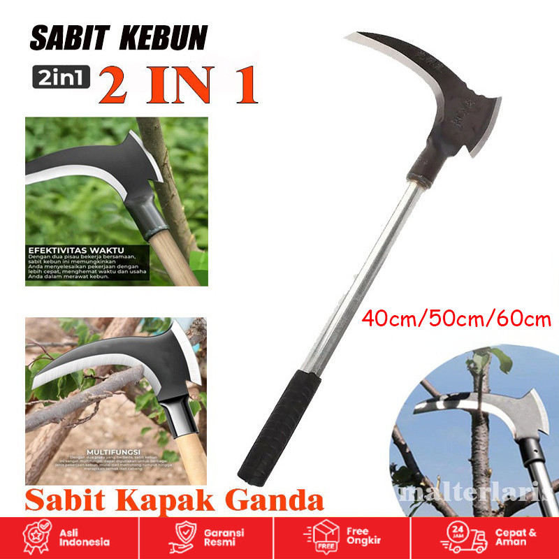 Pemangkas Sabit kapak Ganda Pemangkas Rumput Sabit Arit Rumput Baja Sabit Kapak Ganda Alat Pemotong
