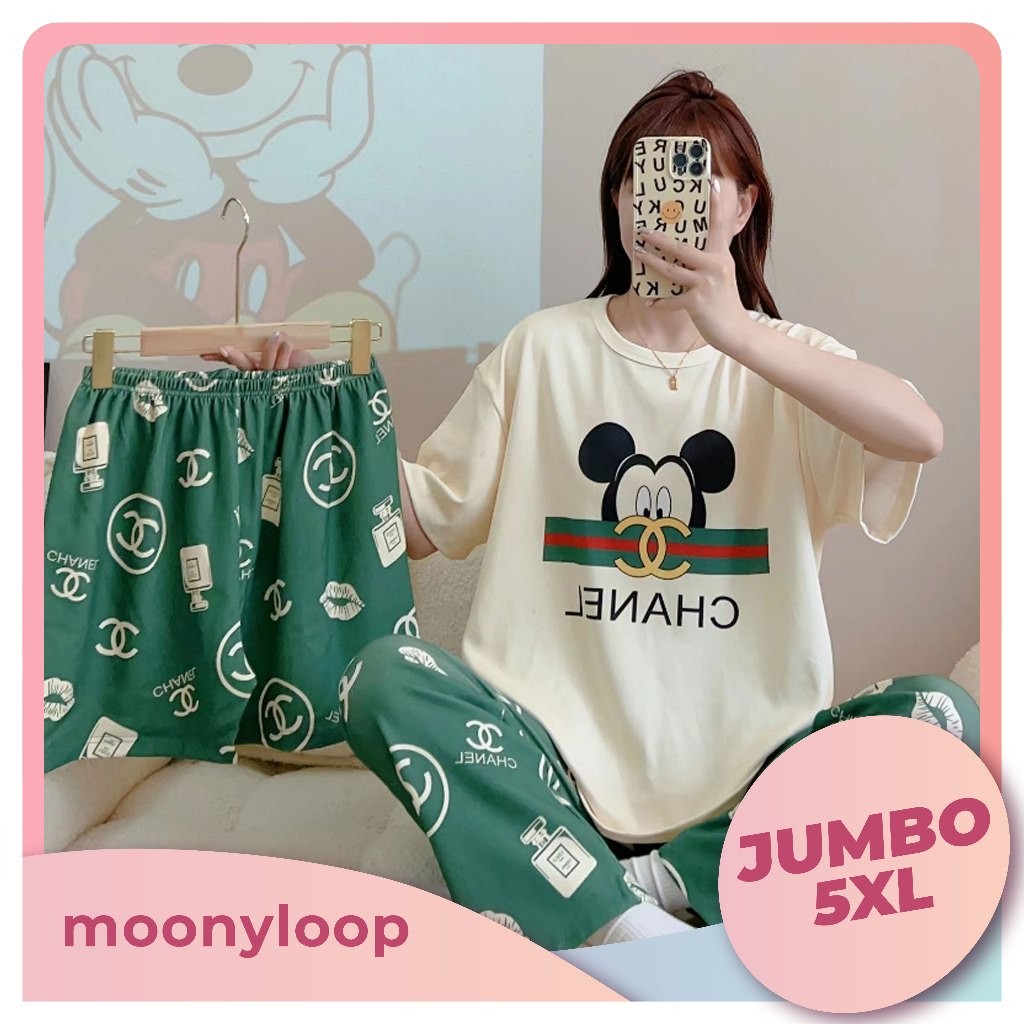 HJ27WS 2024 5XL Set Baju Tidur Wanita Dewasa Oversize Piyama Kaos Celana Panjang & Pendek Setelan Ba