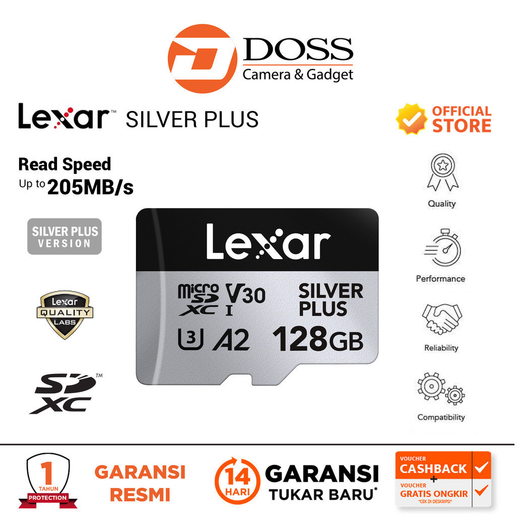 Lexar 128GB Silver Plus microSDXC UHS-I 205MB/s Lexar 128 GB Micro SD