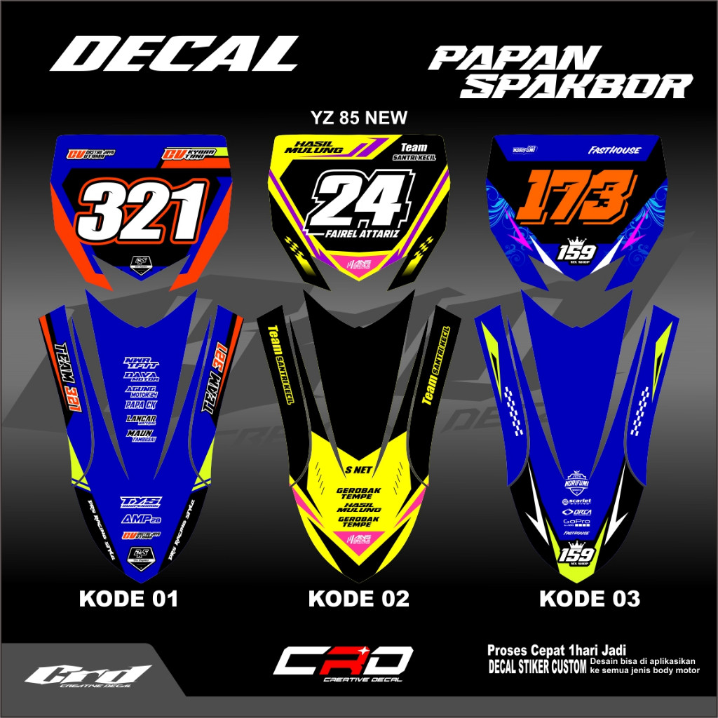 Stiker Papan Nomor  Spakbor Depan Yz 85 New Spakbor Yz85 Stiker Yz85 New Custom