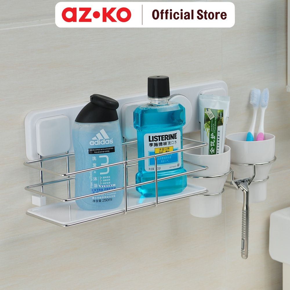 AZKO Stora Rak Dinding Kamar Mandi Rak Toilet Rak Kamar Mandi Rak Plastik Rak Sabun Kamar Mandi