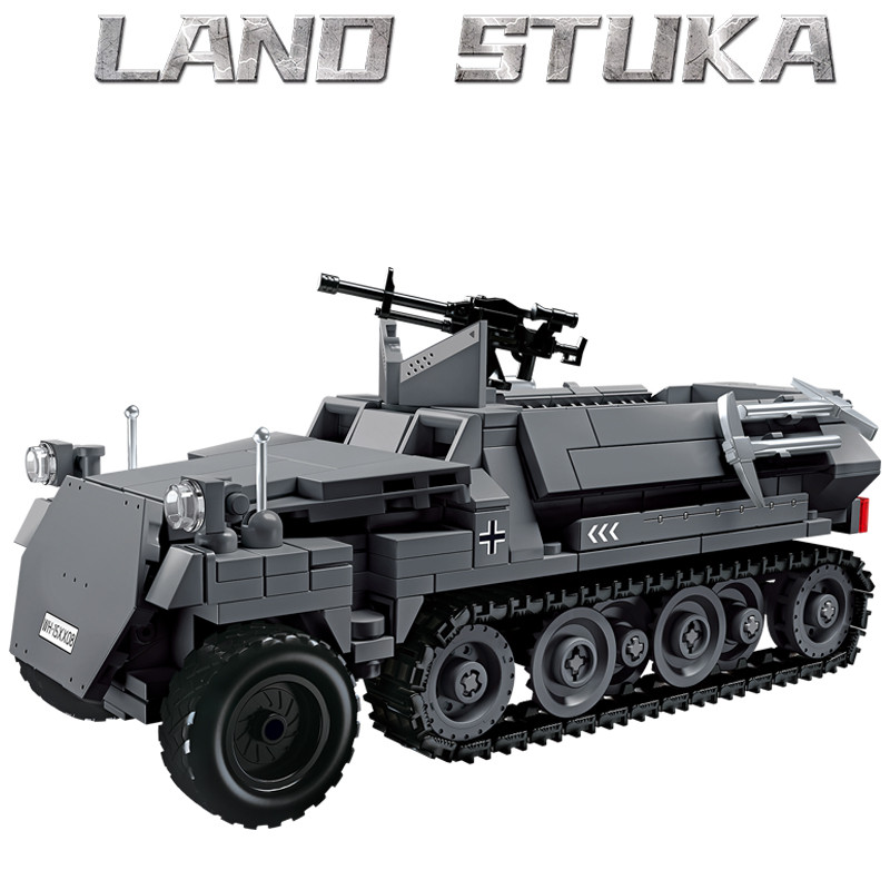 New German World War II Military Half-track Land Stuka Armored Car Buig Block WW2 Stuka Zu Fuss Rock