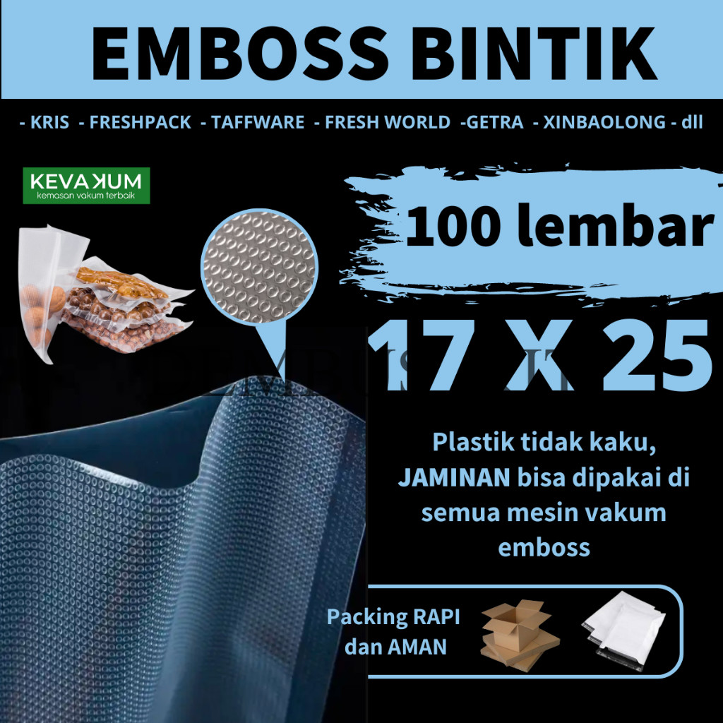 Plastik vacum embos 17X25 Isi 100 Plastic Vacum Embos Bintik Vakum Embossed