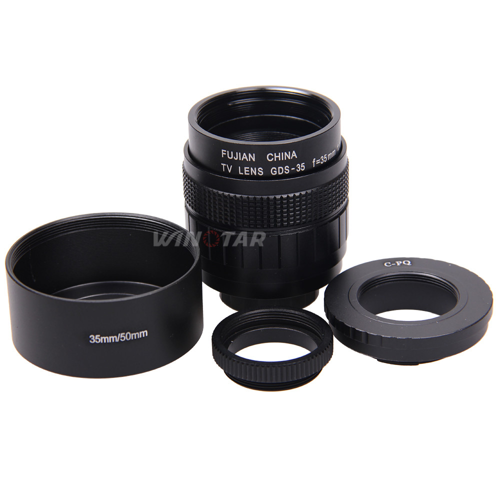 Fujian 35mm F1.7 F/1.7 CCTV TV lens + C-PQ Lens Mount Ring Adapter + Lens Hood + Macro Ring for Pent
