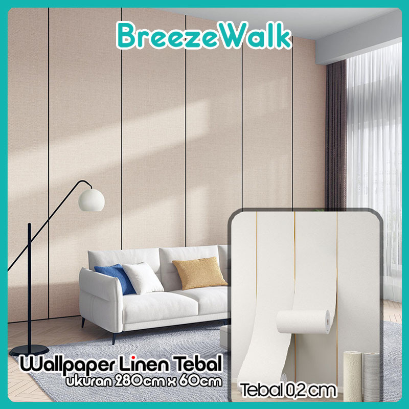 Wallpaper Dinding Linen Premium Tebal Bahan PVC Roll 280x60 cm Dekorasi Kamar Anti Lembab