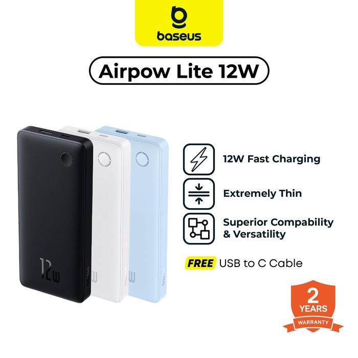 Baseus Airpow Air Lite Powerbank 10000mAh | 12W PD | Input Type C & Output Type C & USB | Ultrathin 