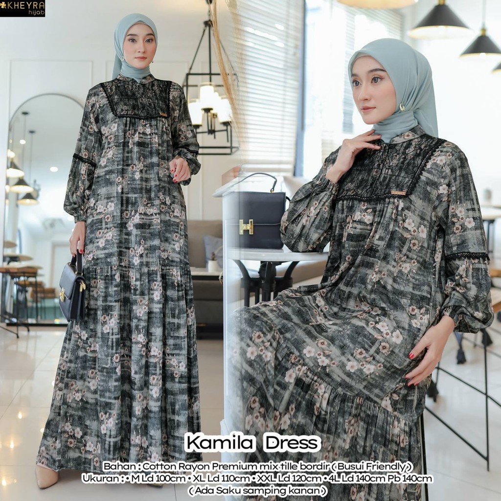 Dress Jumbo Wanita Elegan Kamila| Midi Dress Casual Longgar Nyaman Dipakai Untuk Muslimah & Remaja