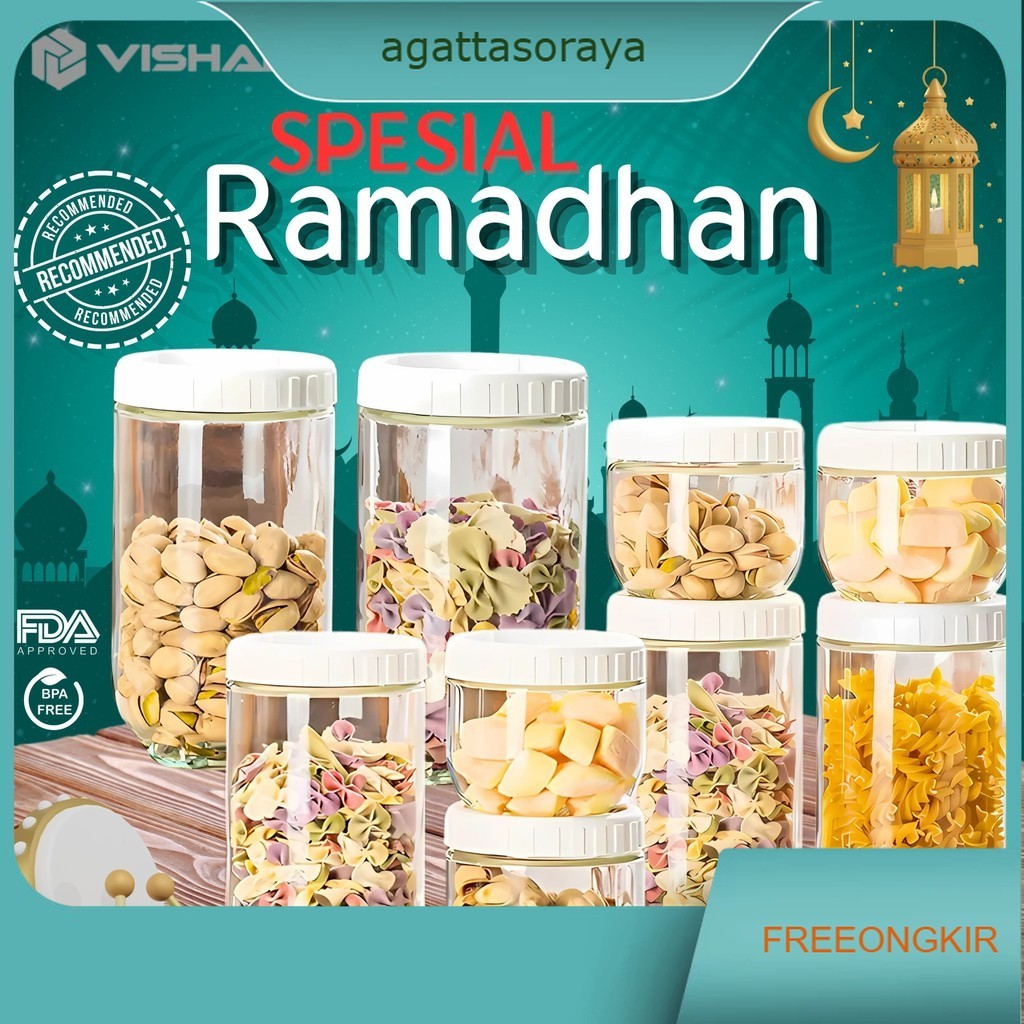 4 IN 1 TOPLES KACA SET CANISTER - TOPLES SATUAN / SEAL SNACK JAR / TOPLES