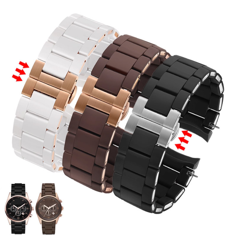 Silicone + Stainless steel strap for Armani AR5906 AR5905 AR5890 AR5889 5858 5920 man 23mm woman 20m