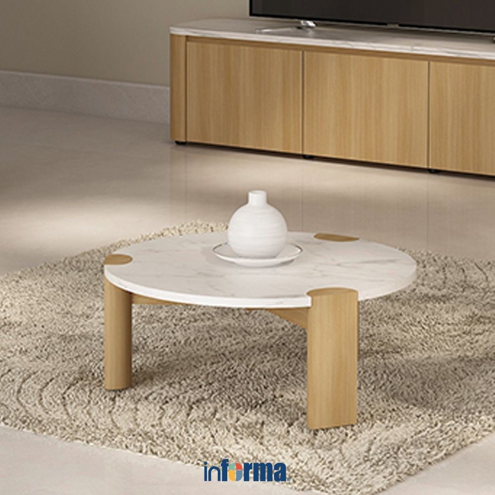 Informa Carlson Meja Tamu Round - Putih Oak Meja Santai Meja Ngopi Meja Sofa Meja Pendek Meja Ruang 