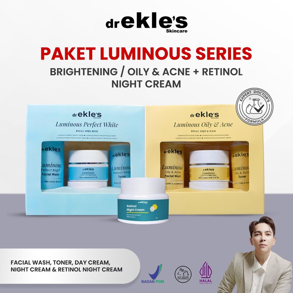 dr Ekles Skincare - Paket BASIC Luminous Series + Retinol Night Cream | Mencerahkan | Anti Aging | M