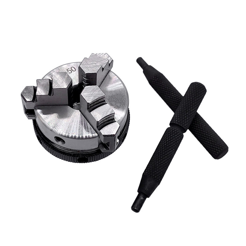 K01-50 50mm Lathe Mini Chuck 3 Jaws Woodworking Hand Chuck with Mounting Thread Screw Rod Self-Cente