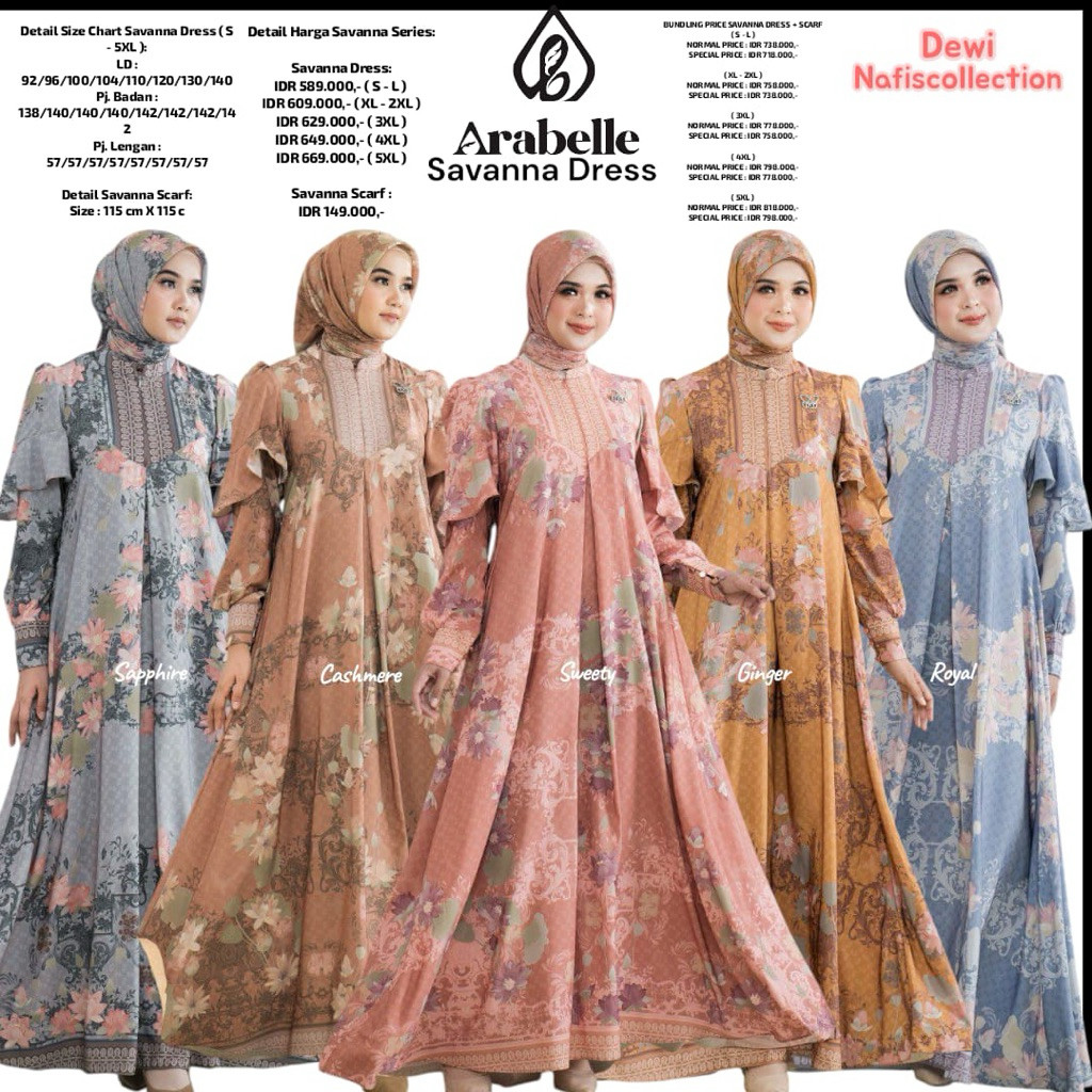 ARABELLE SCARF SAVANNA DRESS SET HIJAB MOTIF PERFECT SILKY PREMIUM GAMIS MOTIF ETNIK BATIK  MODERN W