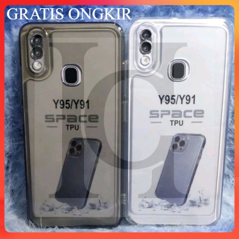 COD+GRATIS Softcase Casing Bening/BLAK Vivo Y91c/Y91 Silikon Space Clear Transparan Pelindung Belaka
