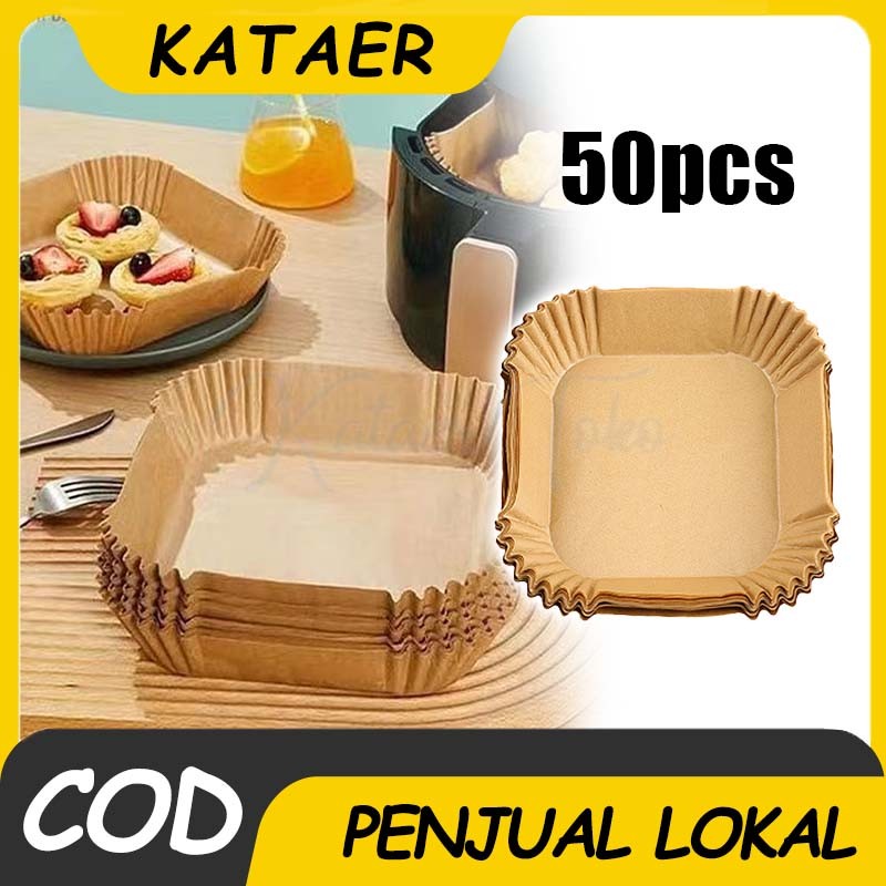 50pcs Kertas Alas Air Fryer / Air Fryer Parchment Paper / Round Bulat Anti Lengket  / Kertas Minyak 