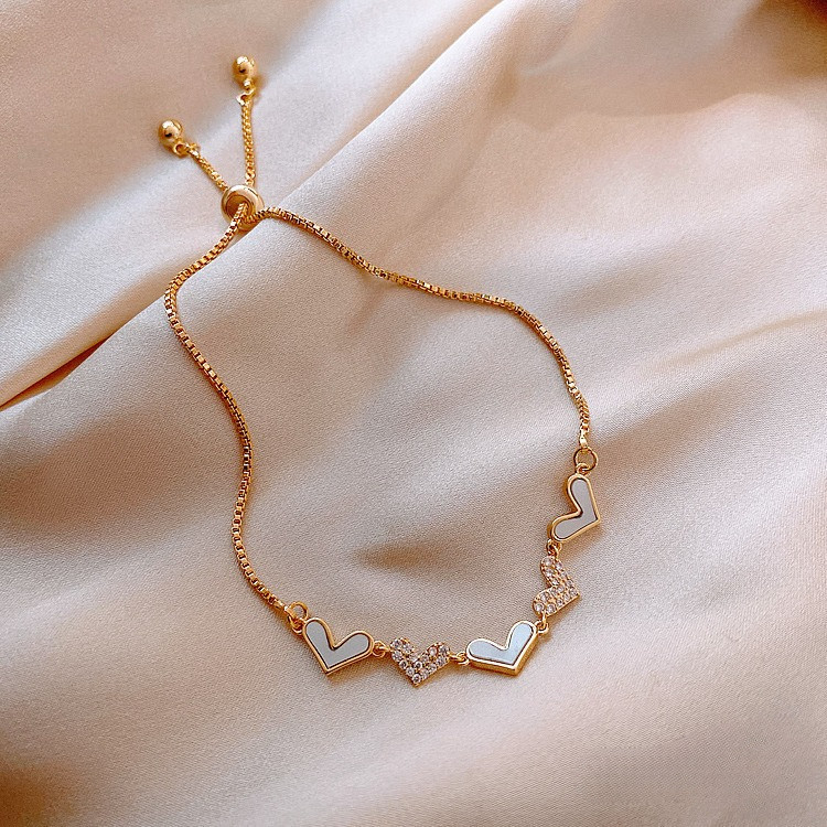 Gelang Titanium Wanita Anti Karat Berlian Cinta Emas Perak Korea Aesthetic Aksesoris Cantik Perhiasa
