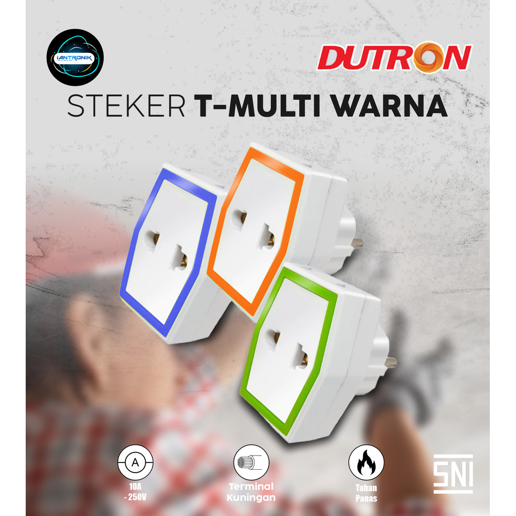 DUTRON Steker T-Multi Warna – Steker Listrik 2 Cabang SNI – Bahan Tahan Panas dan Berkualitas