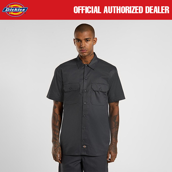 KEMEJA KATUN WORK SHIRT CASUAL PRIA LENGAN PENDEK HITAM ORIGINAL DICKIES | WORKSHIRT SS CHARCOAL
