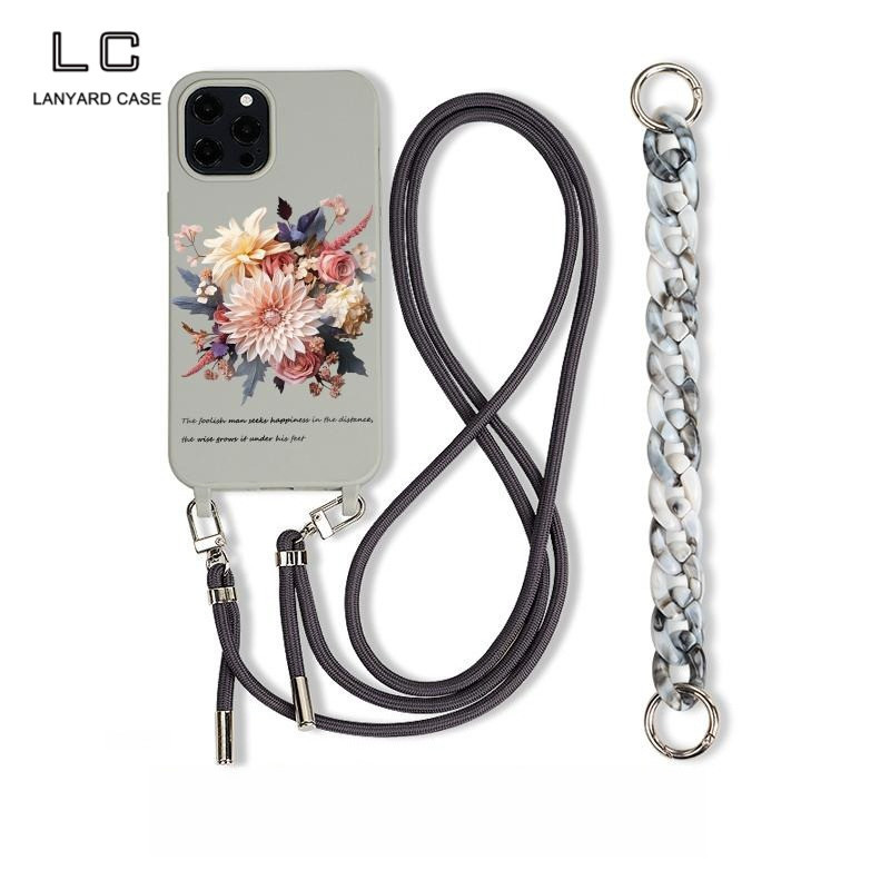 Case hp Dengan Rantai 3 in 1 for iPhone 15Pro max 14Plus 13mini hp anti jatuh Abu-abu