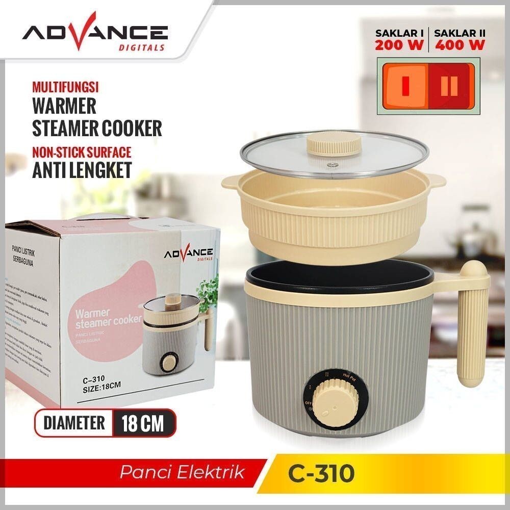 Panci listrik Advance C310 / Panci Listrik Advance / C 310 dengan steamer dan tutup kaca