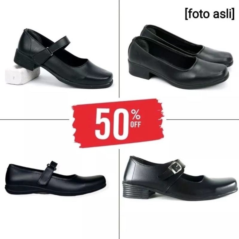  OriGiNAll  Sepatu Pantofel Wanita Hak 3 Cm Hitam Sekolah Paskibra Kantor COD yR4