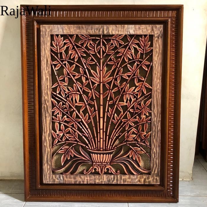 Hiasan Dinding Ukir / pahat Kayu Motif Bambu Minimalis RJ18