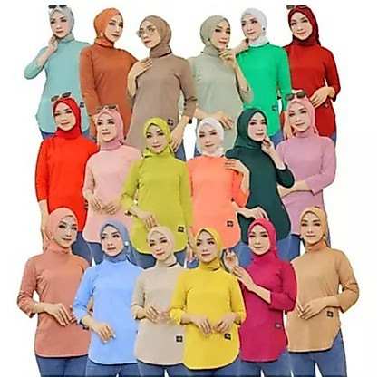Kaos Polos Wanita Model Oval Lengan 7/8 Bahan Katun Combed 24s Bisa Untuk Seragaman Ukuran M-L-XL-XX
