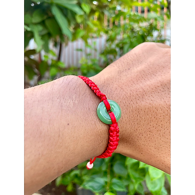 Gelang Merah Tali Anyam Batu Giok Hijau