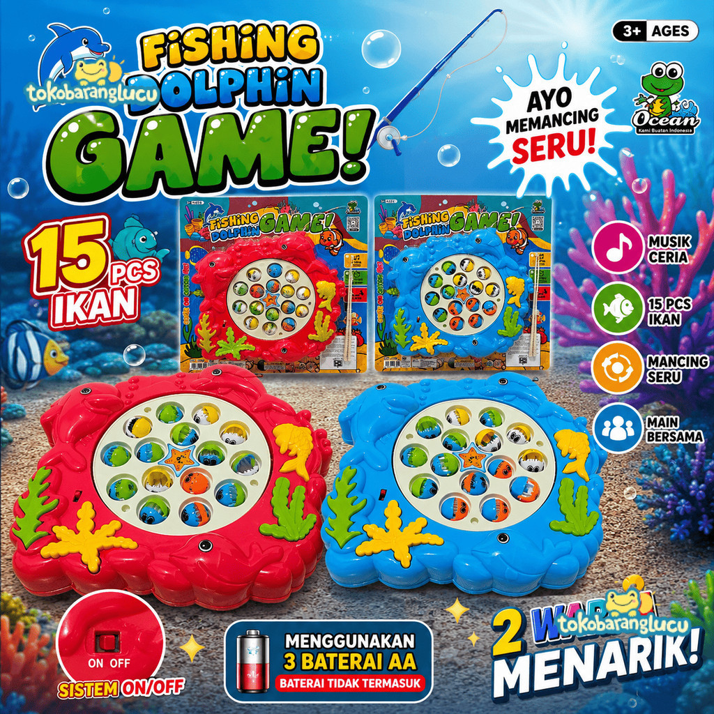 Permainan Anak Pancing Ikan Elektrik Fishing Dolphin Game 15 Ikan 2 Pancing Berputar Dengan Musik
