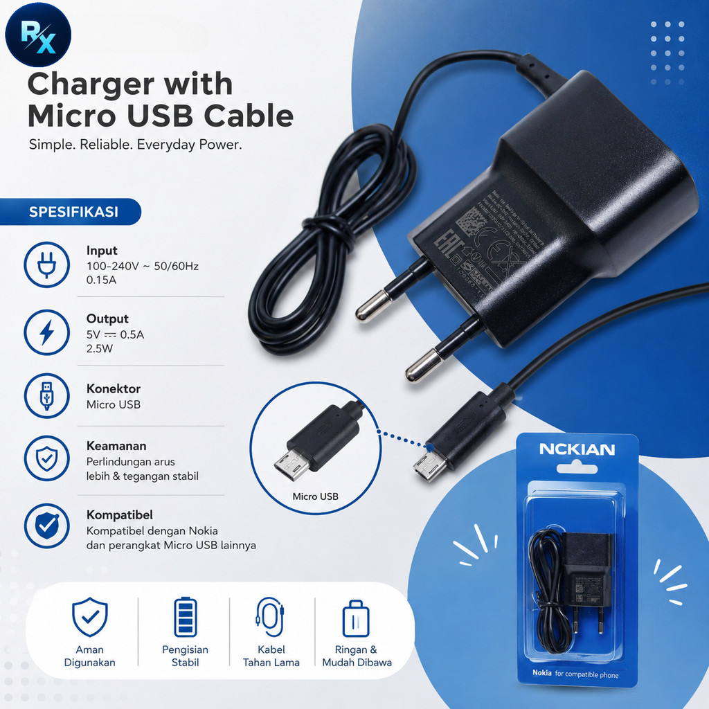 [MICRO] Travel Charger Nokia Lumia USB Micro Packing Press Casan HP Nokia Android lama