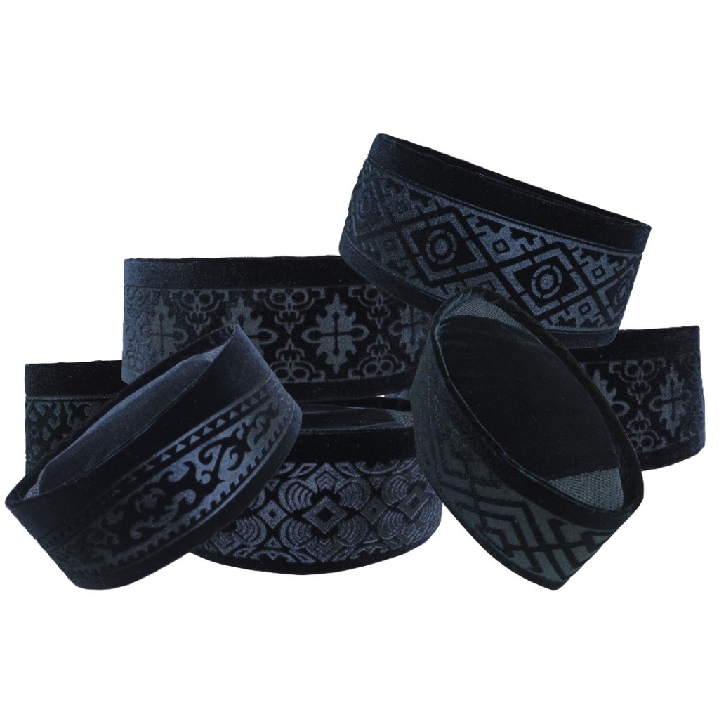 SALEPresident - Songkok Hitam Peci Hitam Kopiah Hitam Motif Laser Profil Tipe Wajik Beludru PremiumT