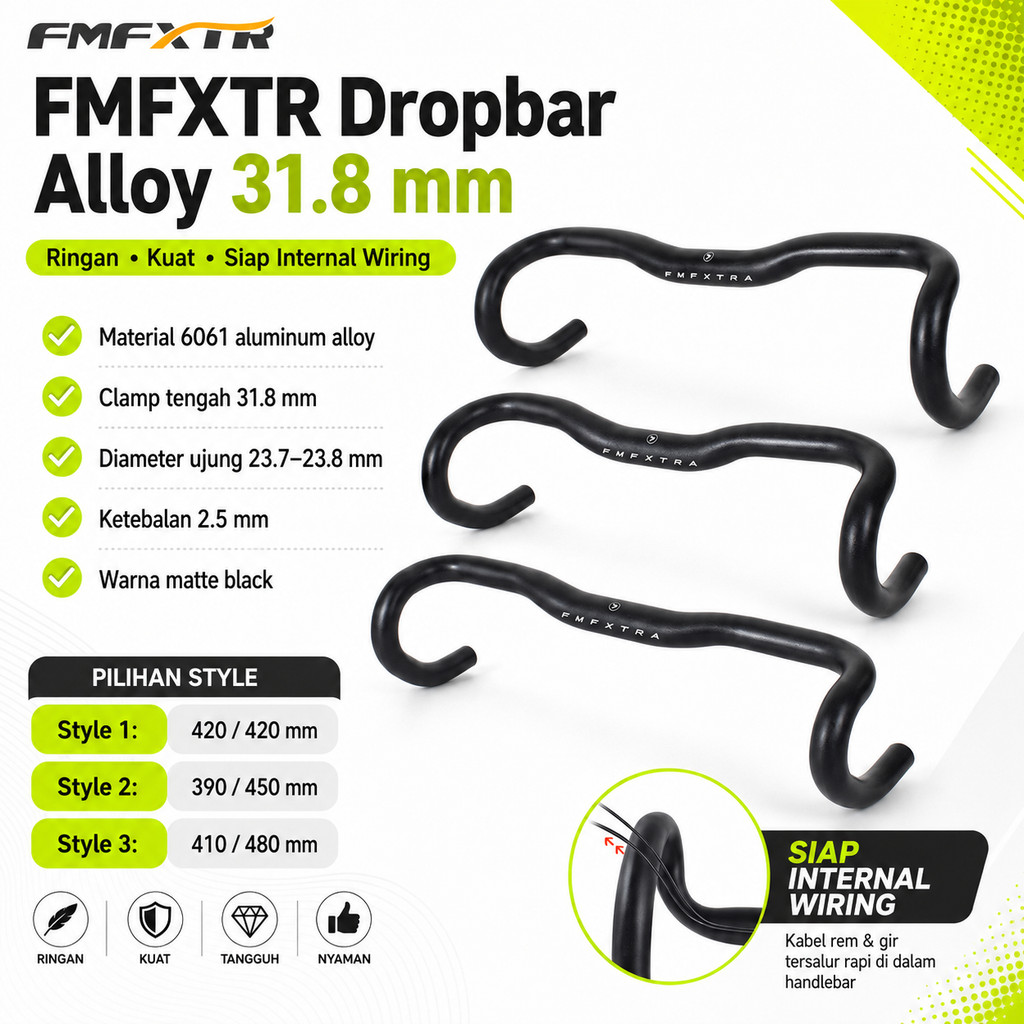 FMFXTR Dropbar Handlebar Stang Drop Sepeda Gravel Bar Flare Balap Roadbike Road Bike 31.8 Alloy