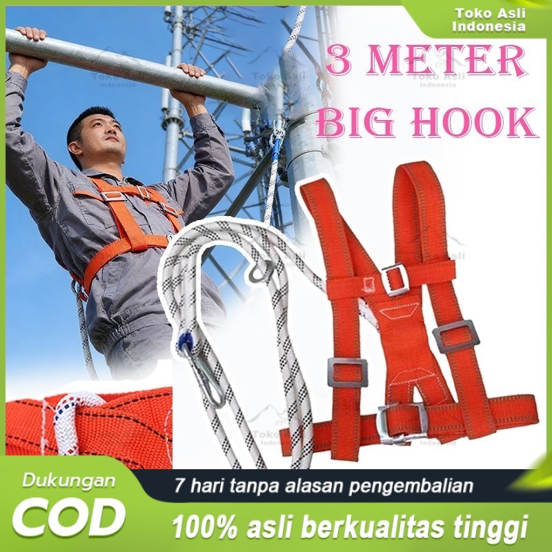 1Set Safety Body Harness 3Meter tali safety Body Harness Big Hook Safety Belt Proyek Harness Climbin