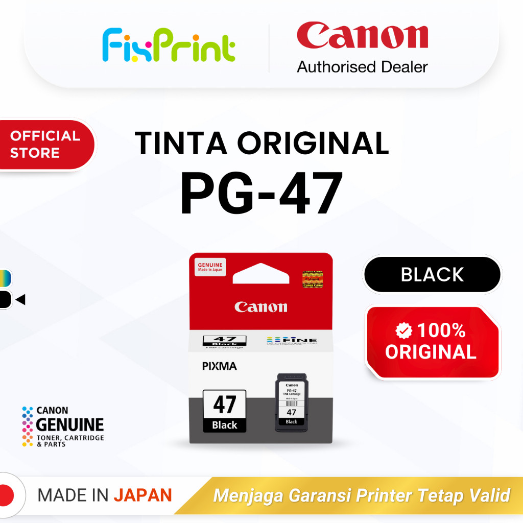 FixPrint 100% ORIGINAL Tinta Canon PG 47 Black & CL 57 Color - Tinta Canon E410 E470 E3470 E4570 - T