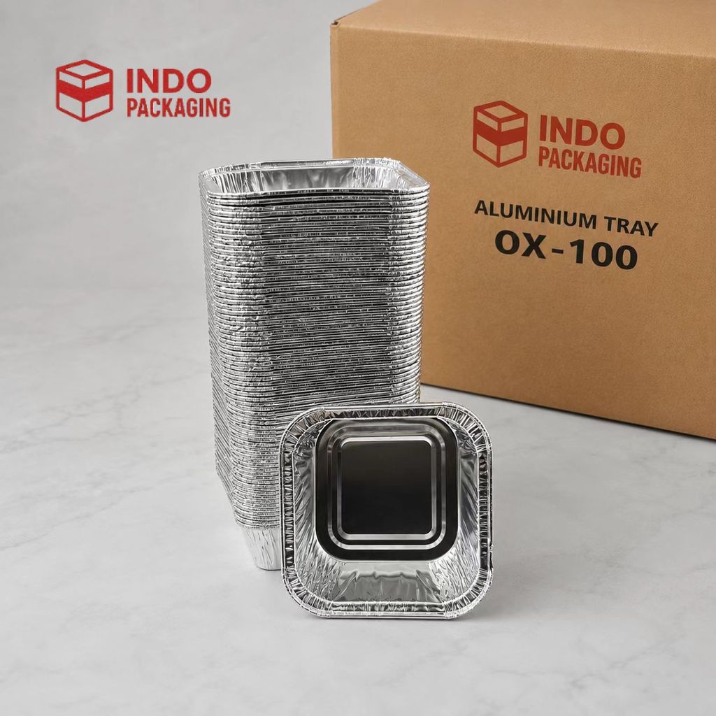 Alumunium Foil Tray Cup OX 100 1 Dus 5000 Pcs untuk Lasagna Macaroni Schotel Dimsum Mentai