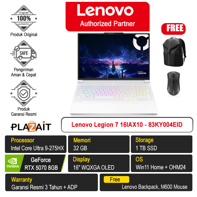 Lenovo Legion 7 16IAX10 4EID /Intel Core Ultra 9-275HX/32GB/1TB SSD/RTX5070 8GB/16″ WQXGA/Win 11 Hom